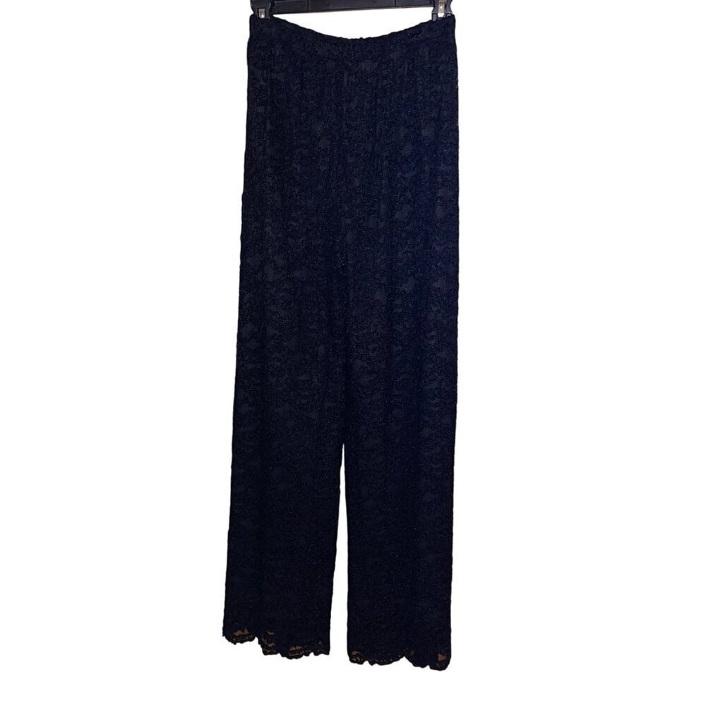 BCBG Paris Vintage Womens Pants Size Small Black Wide Leg Lace Elastic Waist